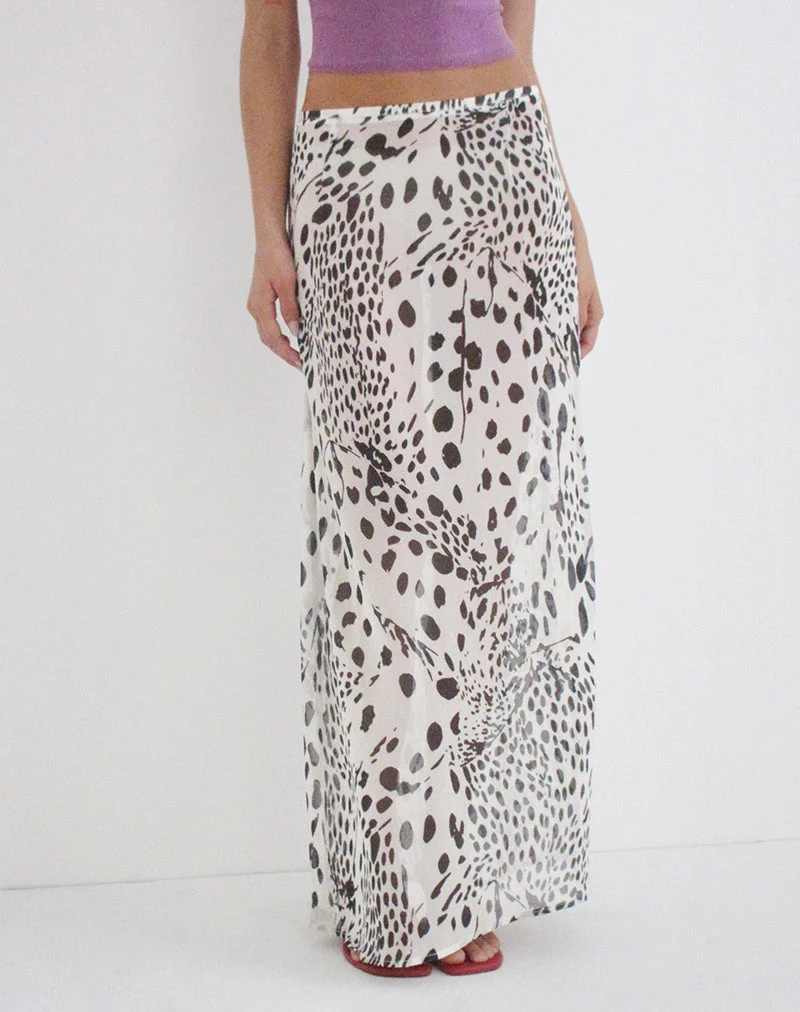 Jupe longue Sorena, motif « peau de dalmatien » transparent, noir et ivoire
