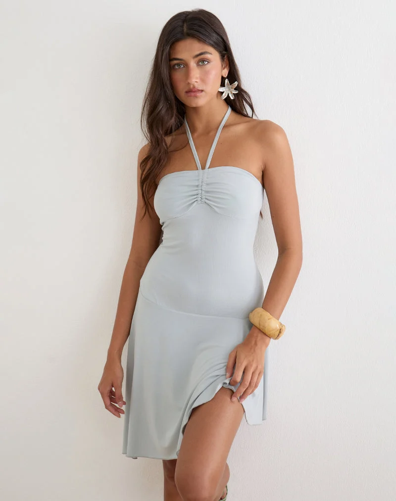 Mini-robe Juvela à dos nu en cupro bleu glacier