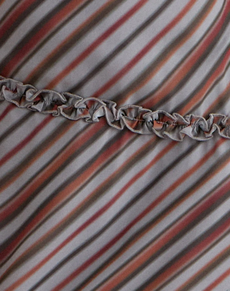 Robe longue Angie en mousseline à rayures diagonales grises et bordeaux
