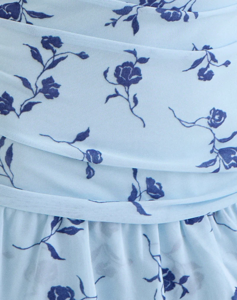 Mini-robe à manches courtes Mowgli, bleu clair à motifs de feuilles