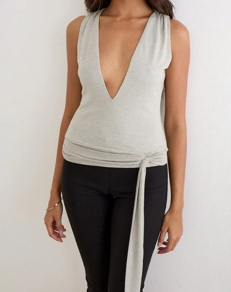 Haut Regina en maille chatoyante gris clair