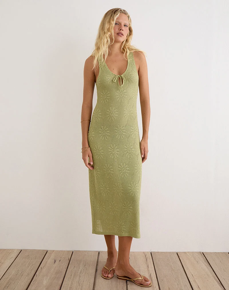 Robe mi-longue Masela en maille à paillettes verte
