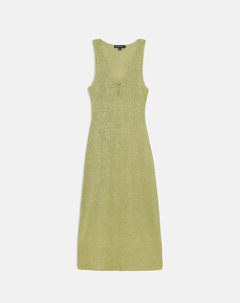 Robe mi-longue Masela en maille à paillettes verte