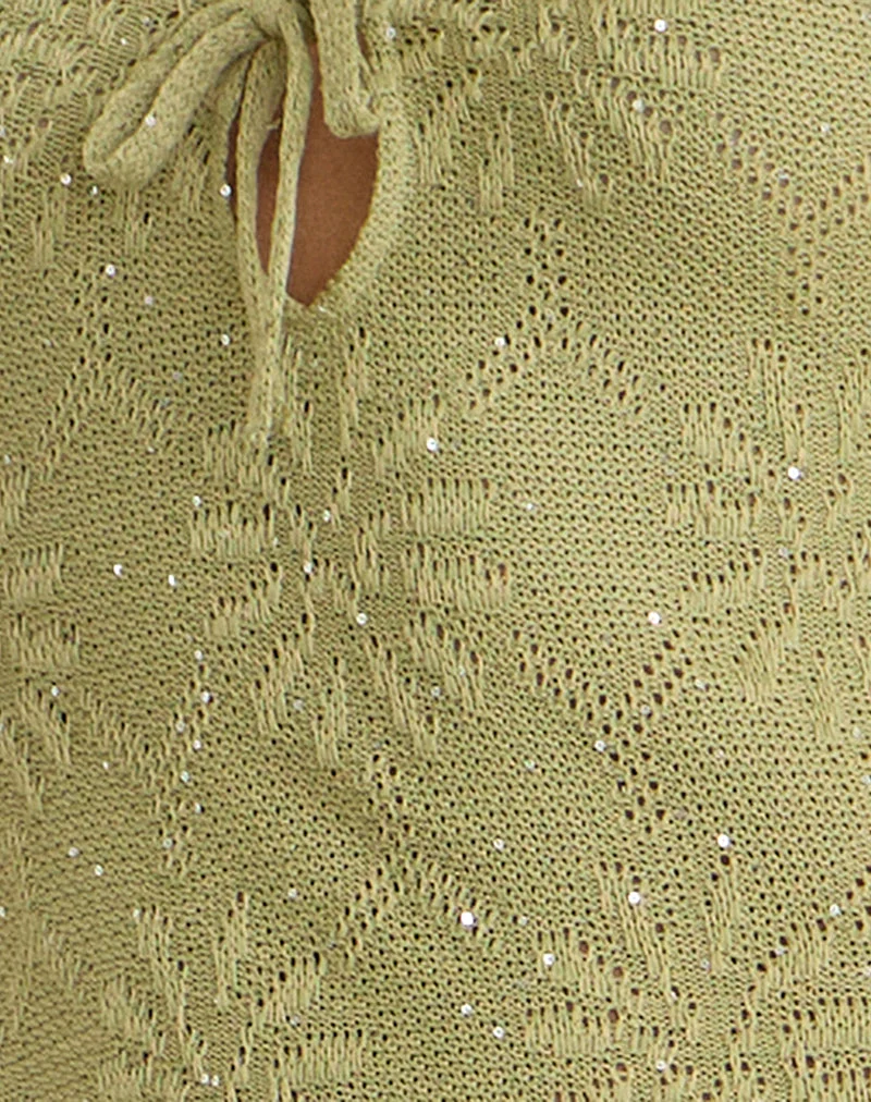 Robe mi-longue Masela en maille à paillettes verte