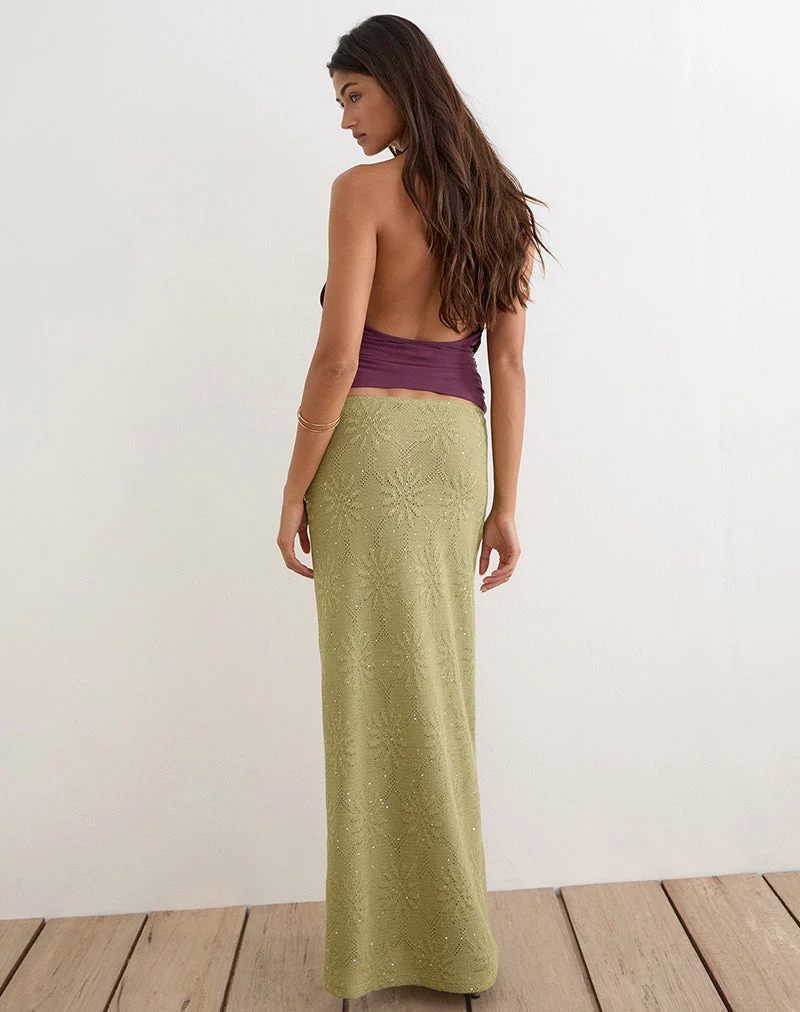Jupe longue Aloria en maille à paillettes verte