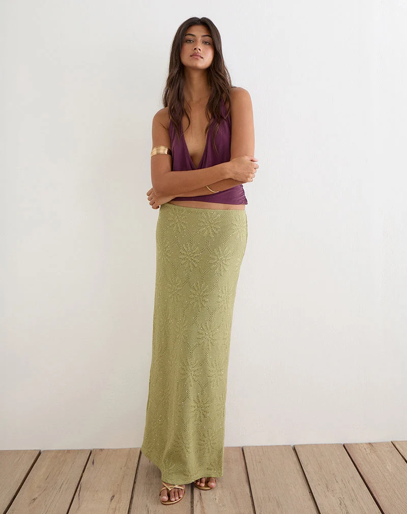 Jupe longue Aloria en maille à paillettes verte