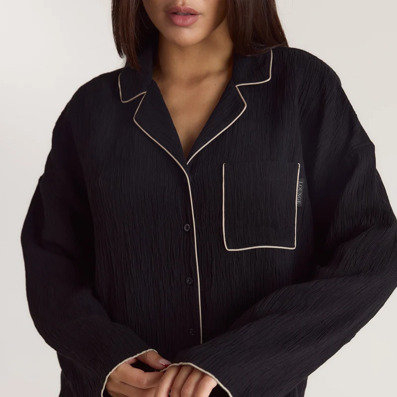 Chemise de Pyjama Crinkle - Noir