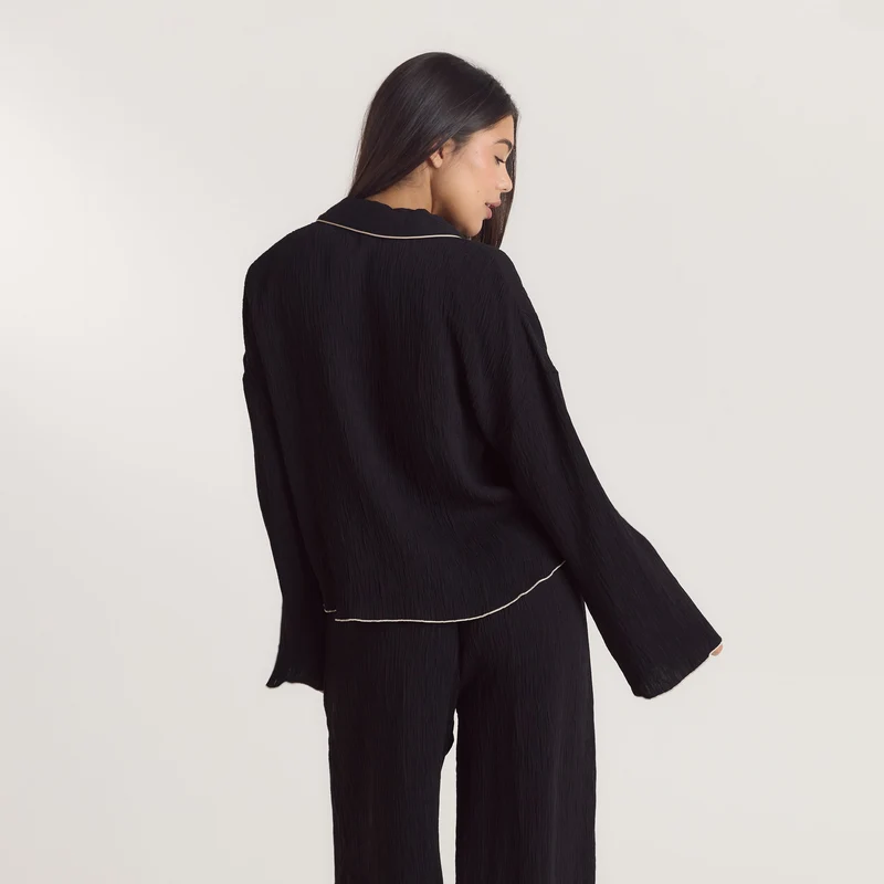 Chemise de Pyjama Crinkle - Noir
