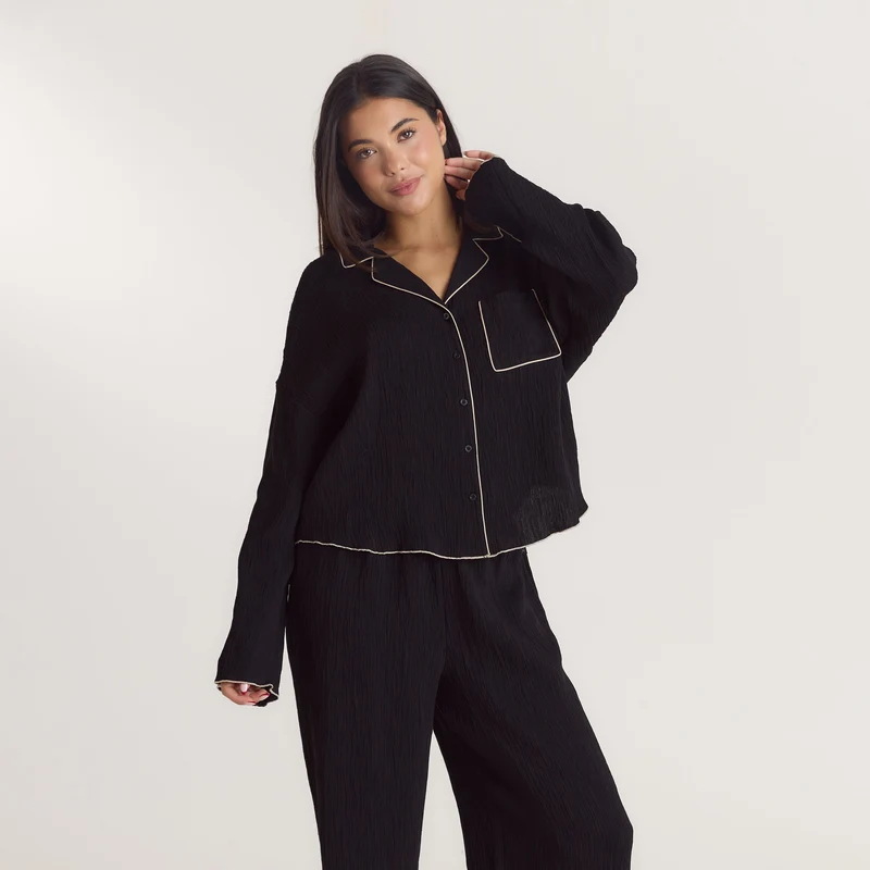 Chemise de Pyjama Crinkle - Noir