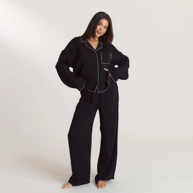 Chemise de Pyjama Crinkle - Noir