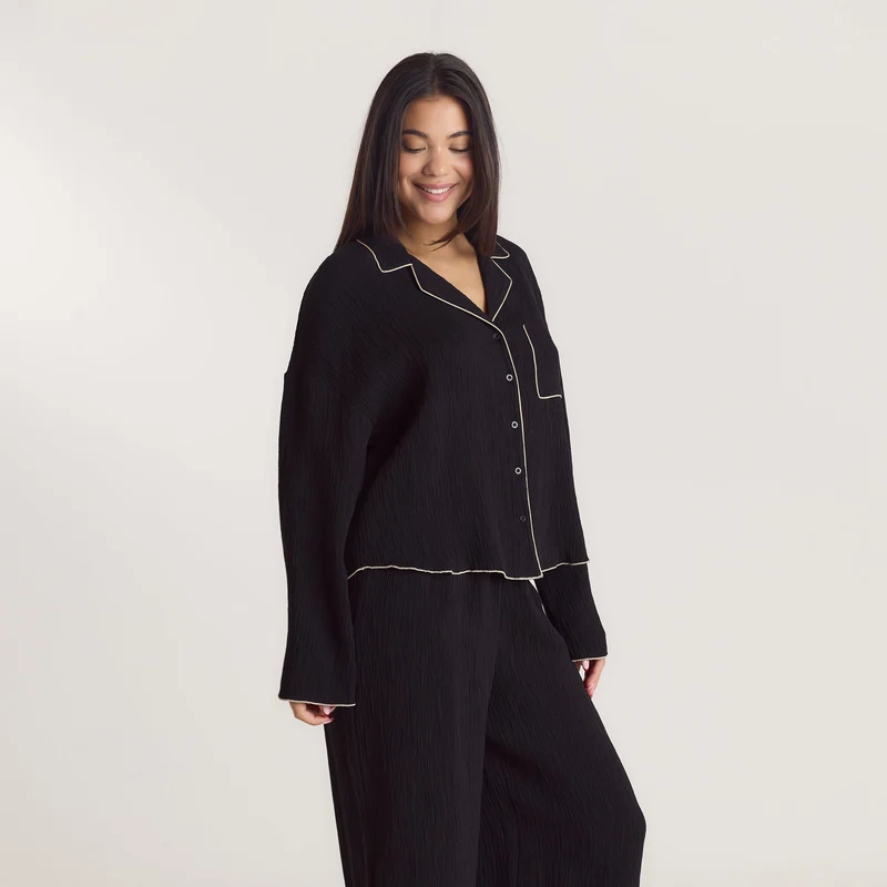 Chemise de Pyjama Crinkle - Noir
