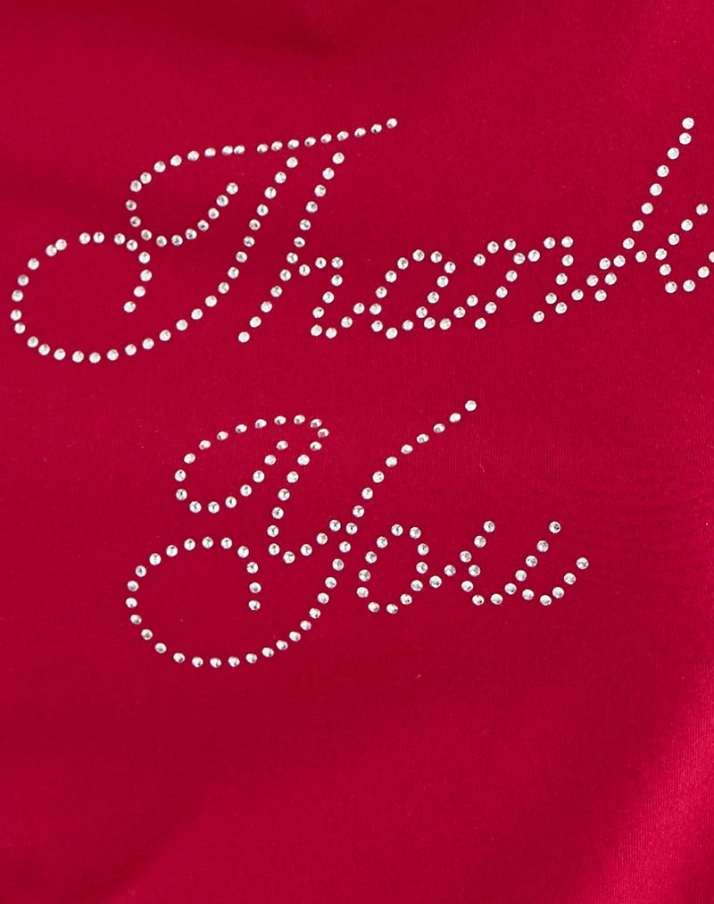 T-shirt Alio rouge écarlate avec motif « Thank You » orné de strass
