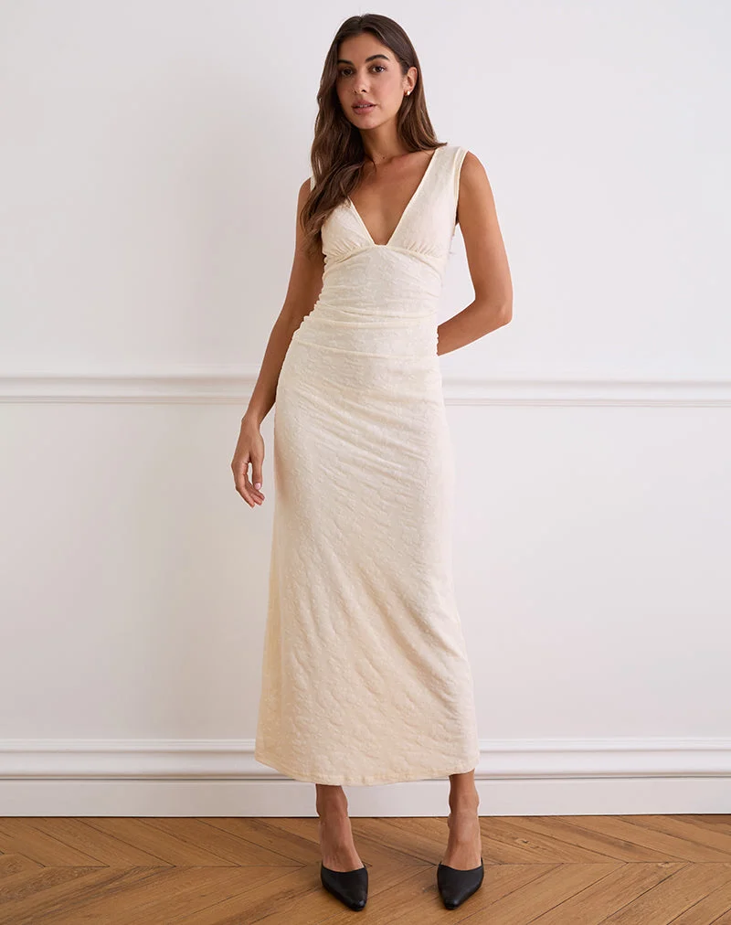 Robe longue Gerda en flocage floral crème