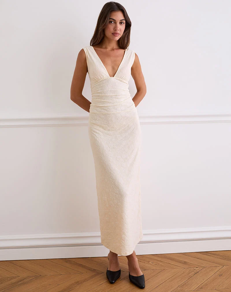 Robe longue Gerda en flocage floral crème