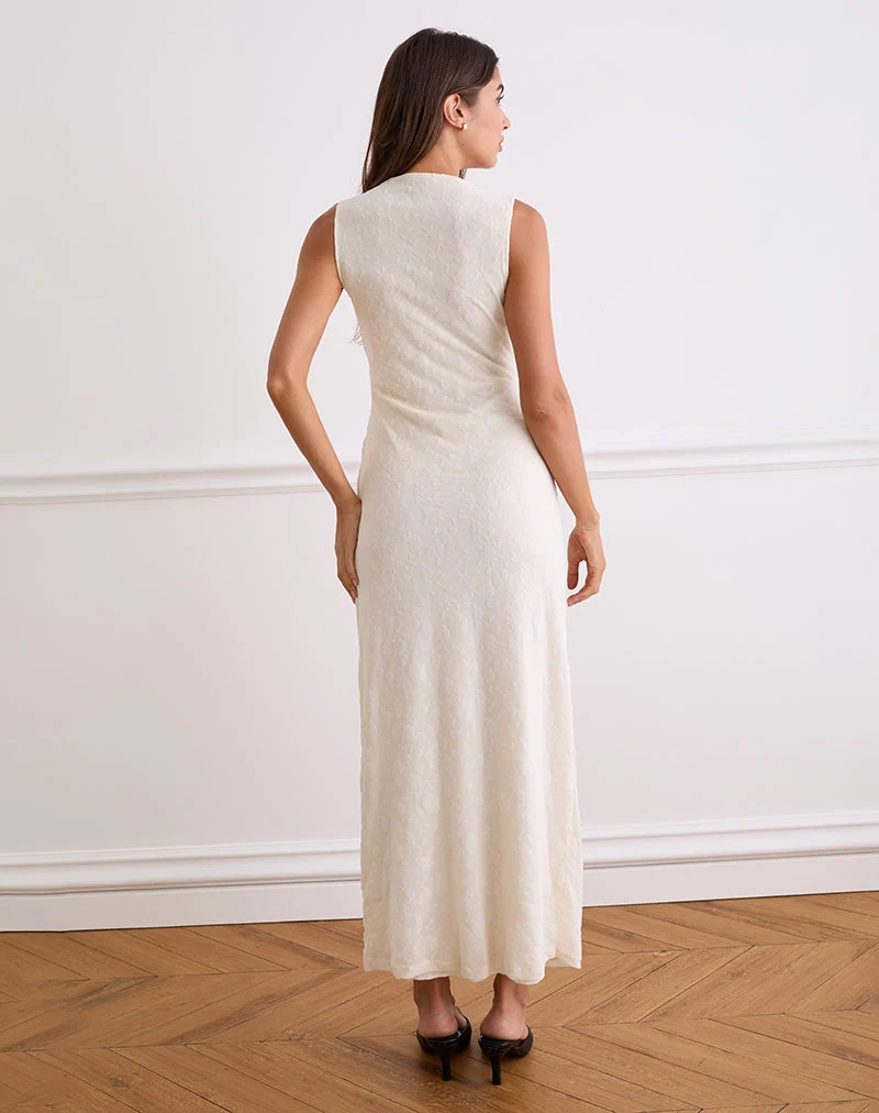 Robe longue Gerda en flocage floral crème