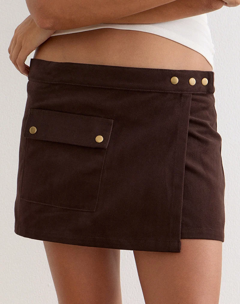 Mini-jupe Ziphy en sergé couleur pêche et marron