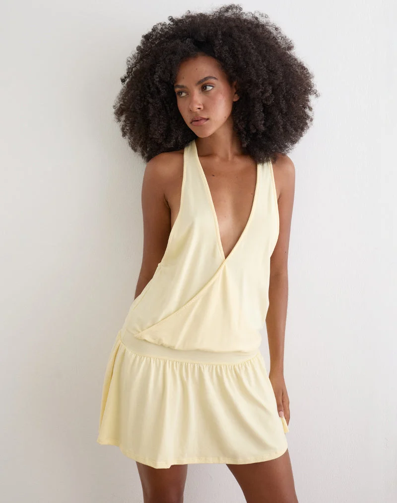 Mini-robe croisée « Pippa Plunge » couleur citron