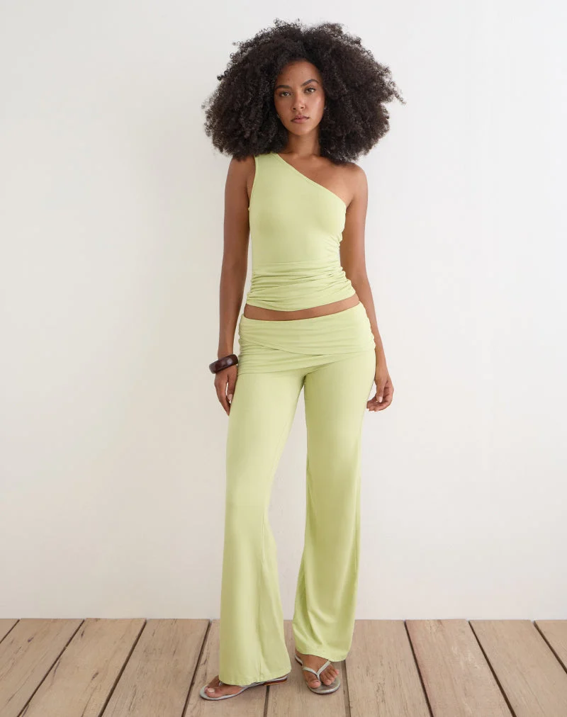 Haut asymétrique à une épaule Suvi en jersey de rayonne, couleur pistache