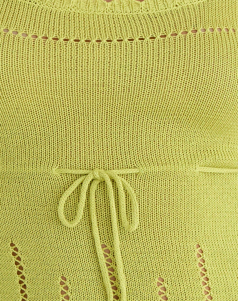 Haut Domas à nouer, en maille couleur citronnelle
