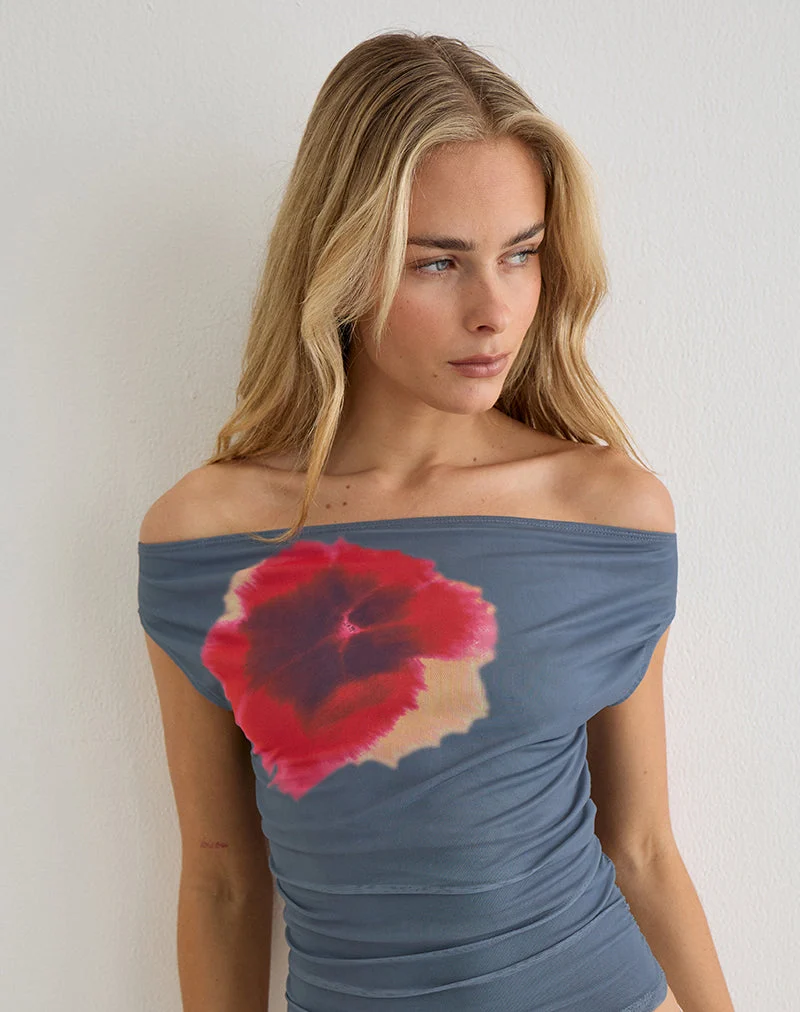 Haut Bisik gris avec inscription « Big Petal » en lettres cursives