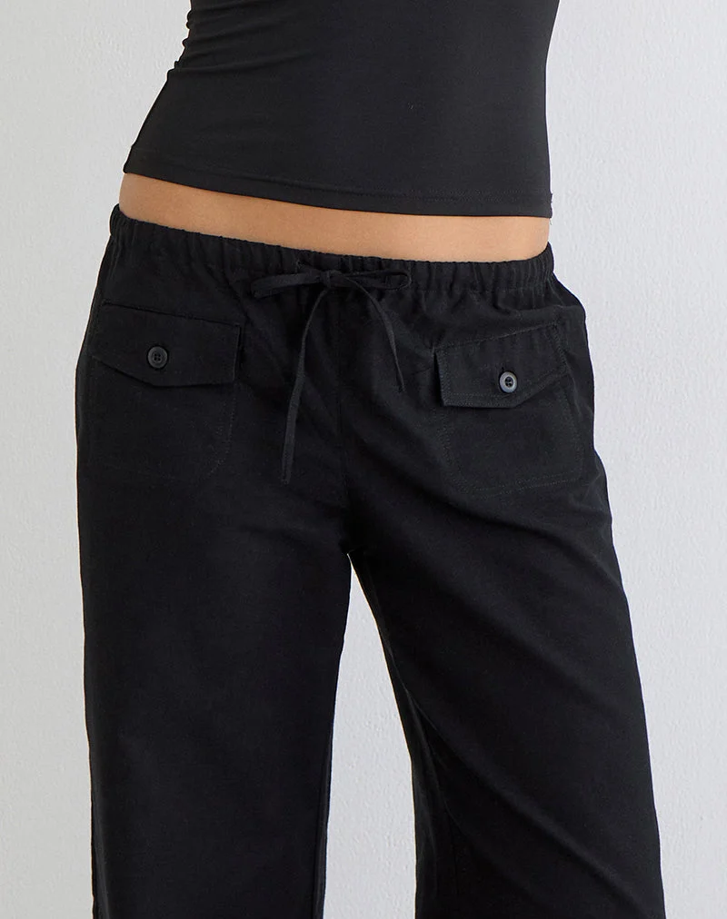 Pantalon large Yua en lin noir