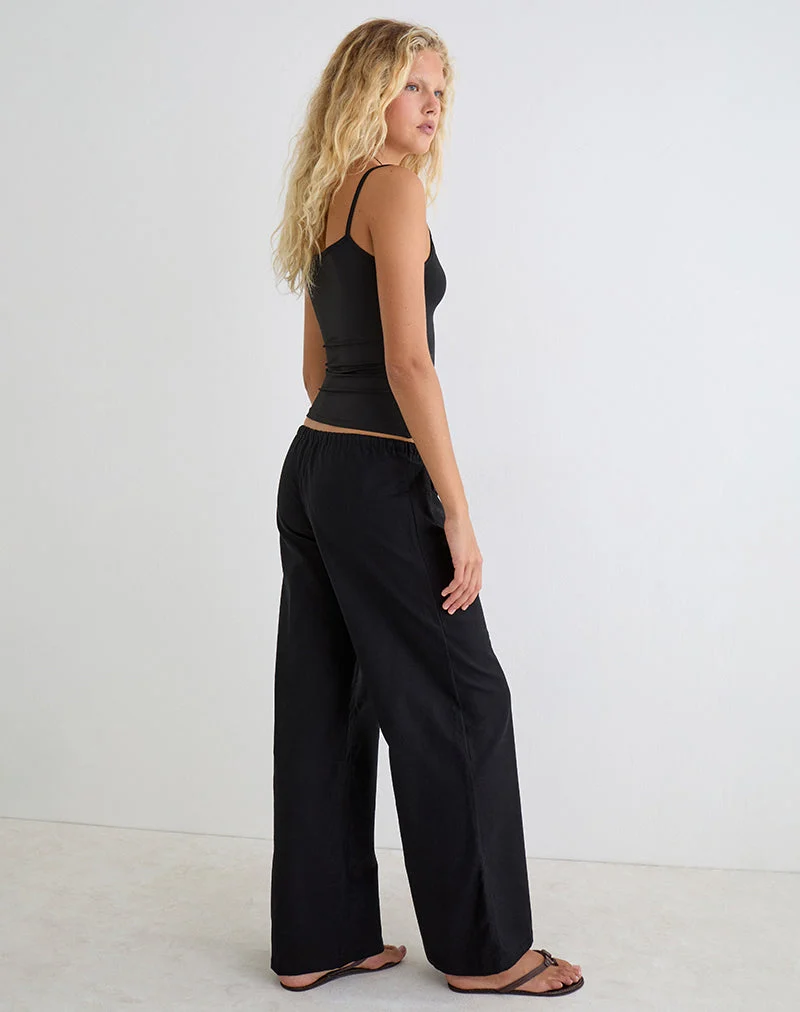 Pantalon large Yua en lin noir