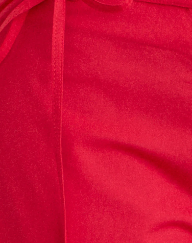 Pantalon brun avec ceinture, en popeline rouge écarlate