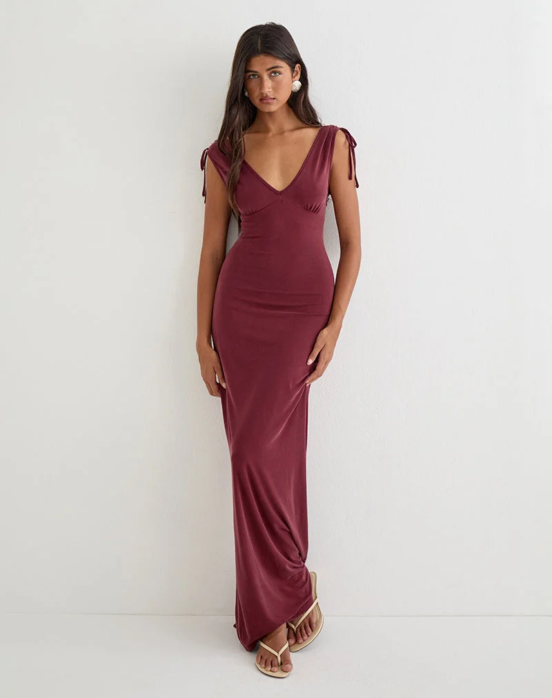 Robe longue décolletée Sanyu en cupro bordeaux