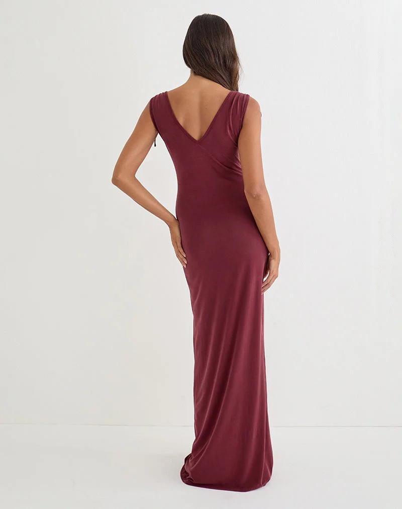 Robe longue décolletée Sanyu en cupro bordeaux