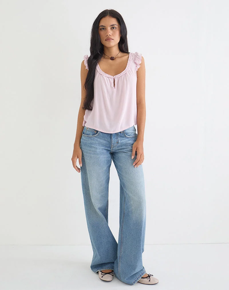 Haut Merisso à encolure rond et découpe en forme de trou de serrure, rose pâle froissé