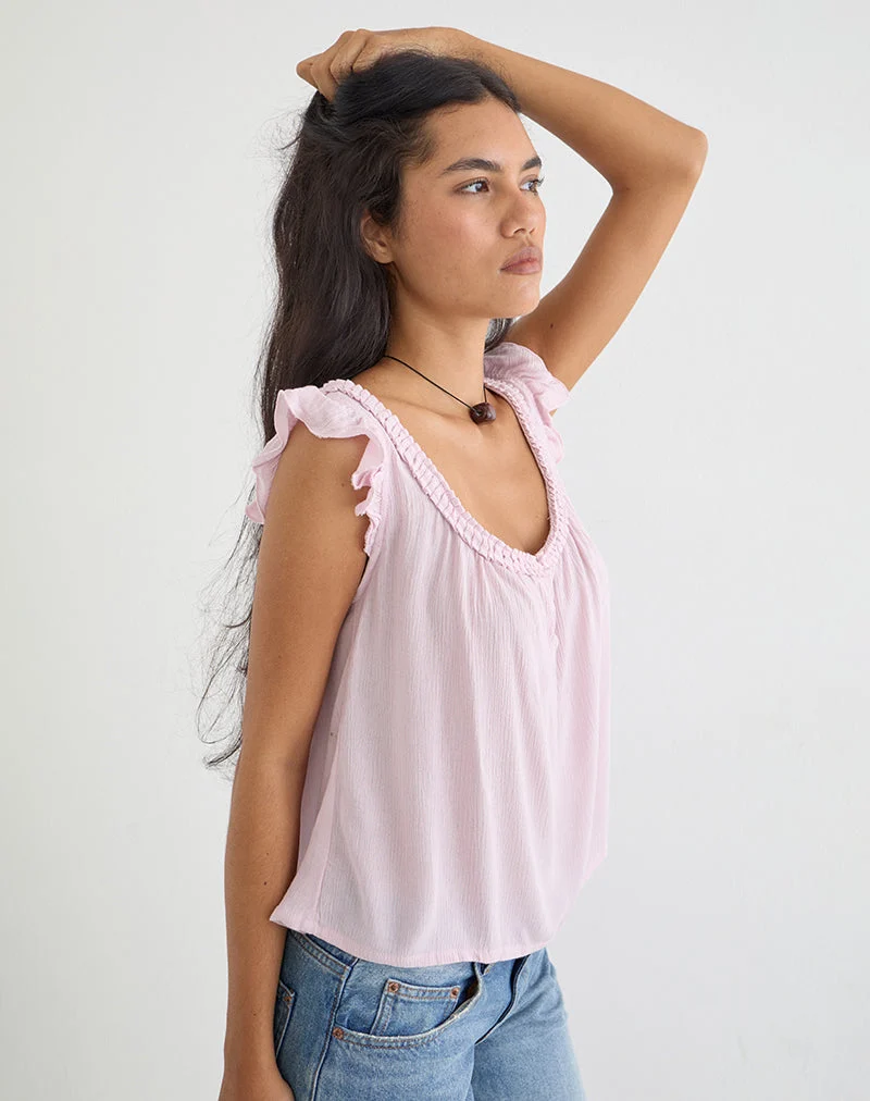 Haut Merisso à encolure rond et découpe en forme de trou de serrure, rose pâle froissé