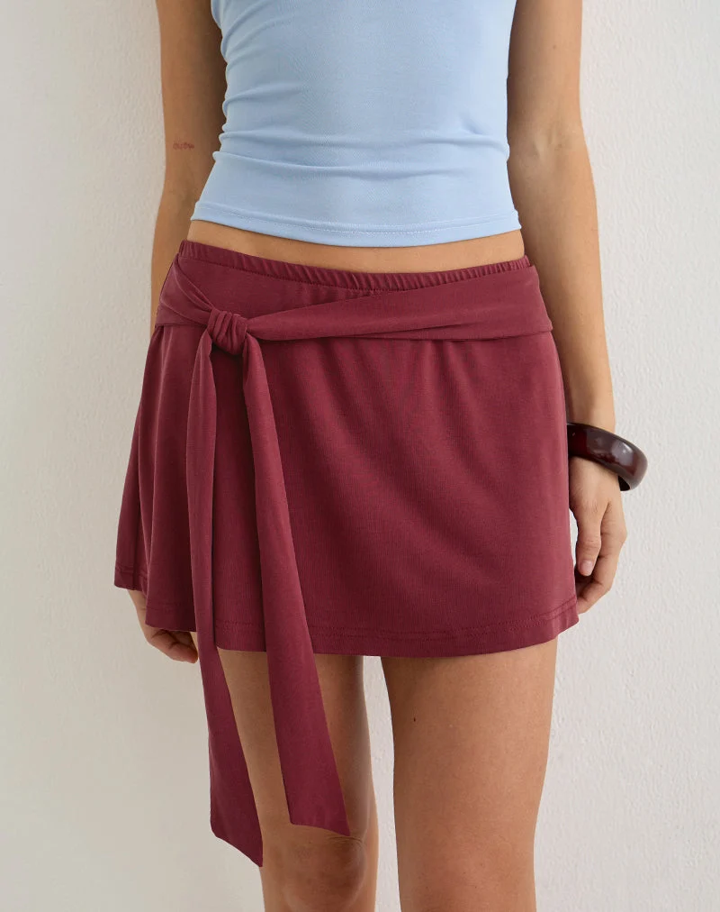 Mini-jupe Grecia Tie en cupro bordeaux