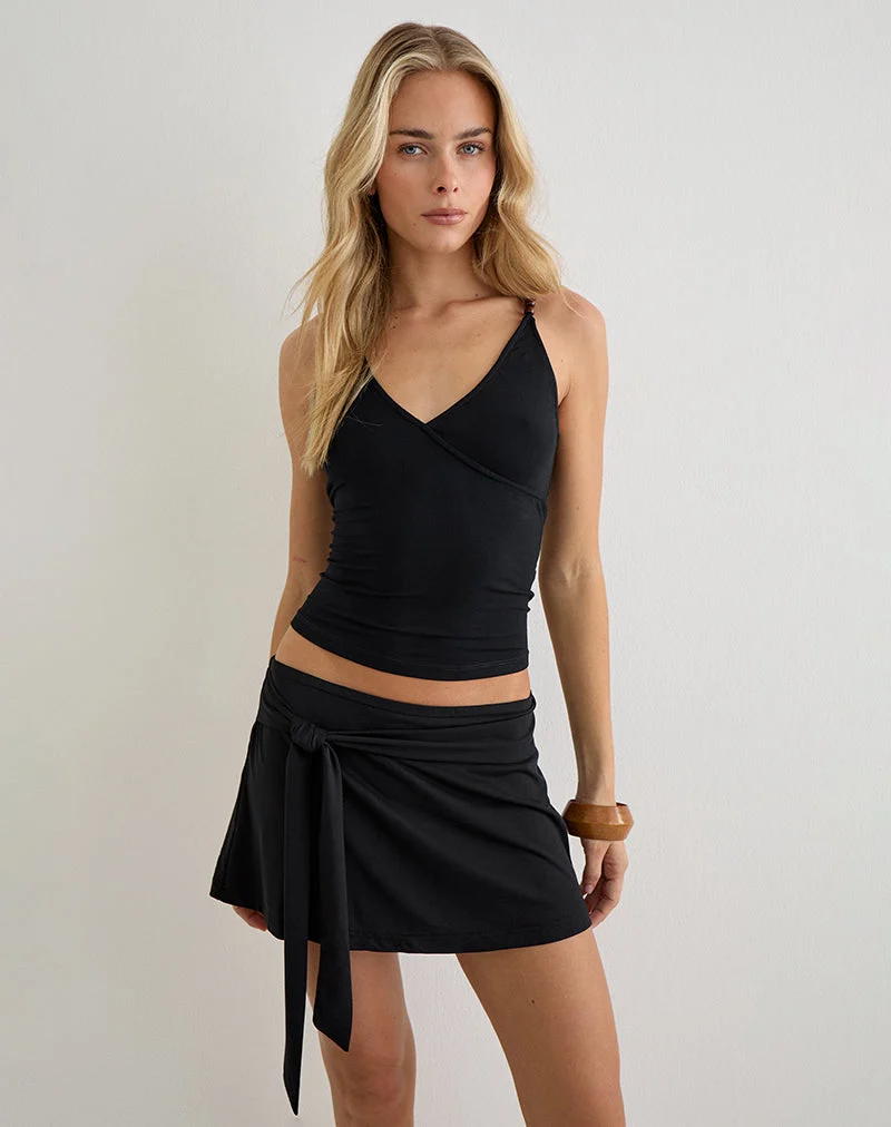 Mini-jupe Grecia Tie en cupro noir