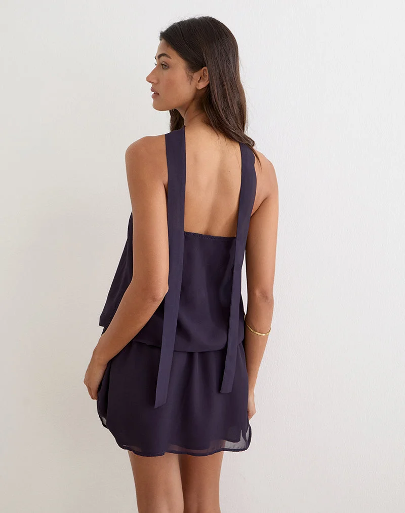 Mini-robe Lilira en mousseline violette avec motif « Fleur du désert »