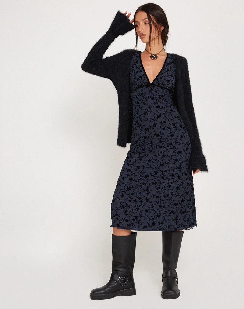 Robe midi Vilinia, Pretty Petal Flock Black
