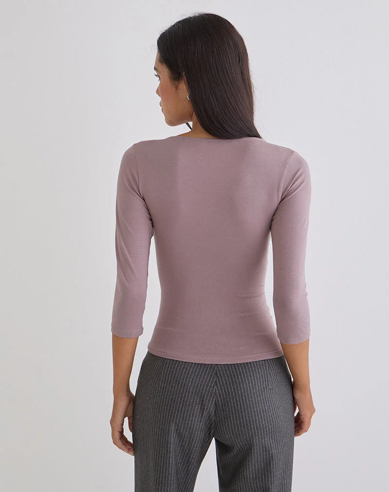 Haut croisé à manches trois-quarts Trudis, en jersey mauve poudré