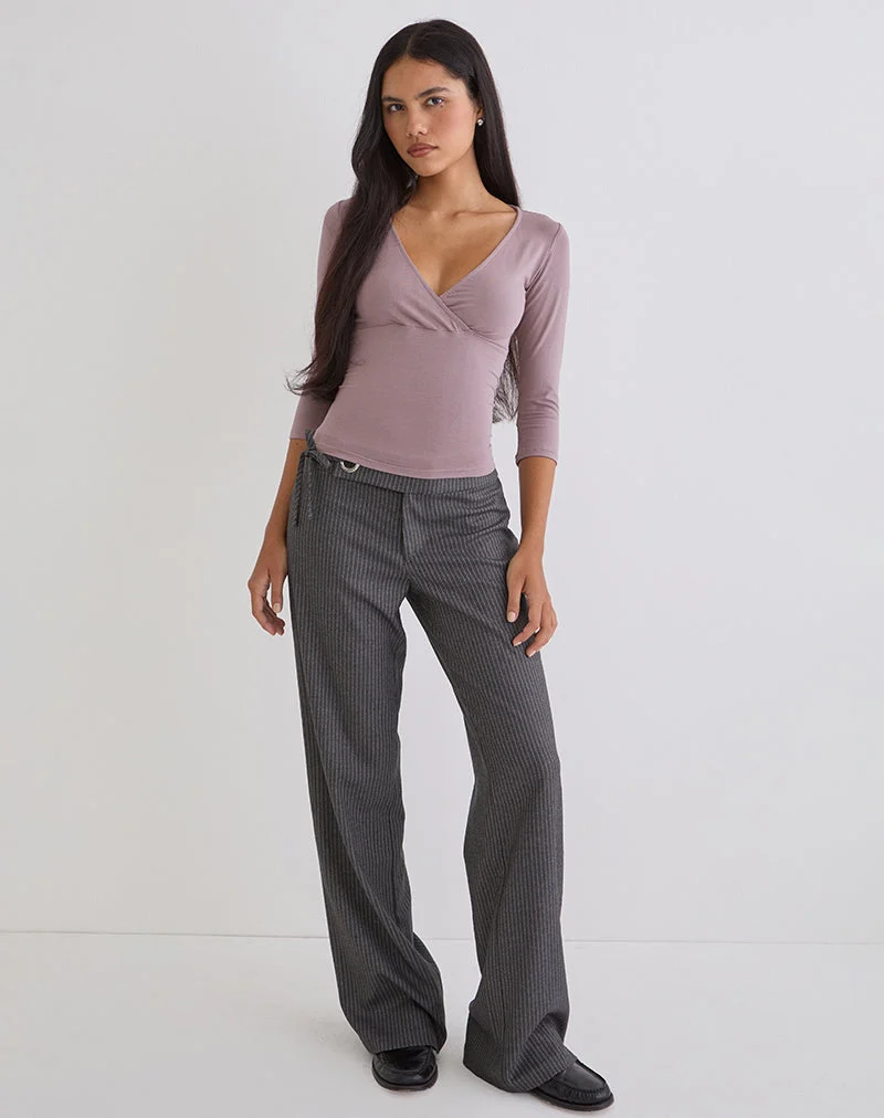 Haut croisé à manches trois-quarts Trudis, en jersey mauve poudré
