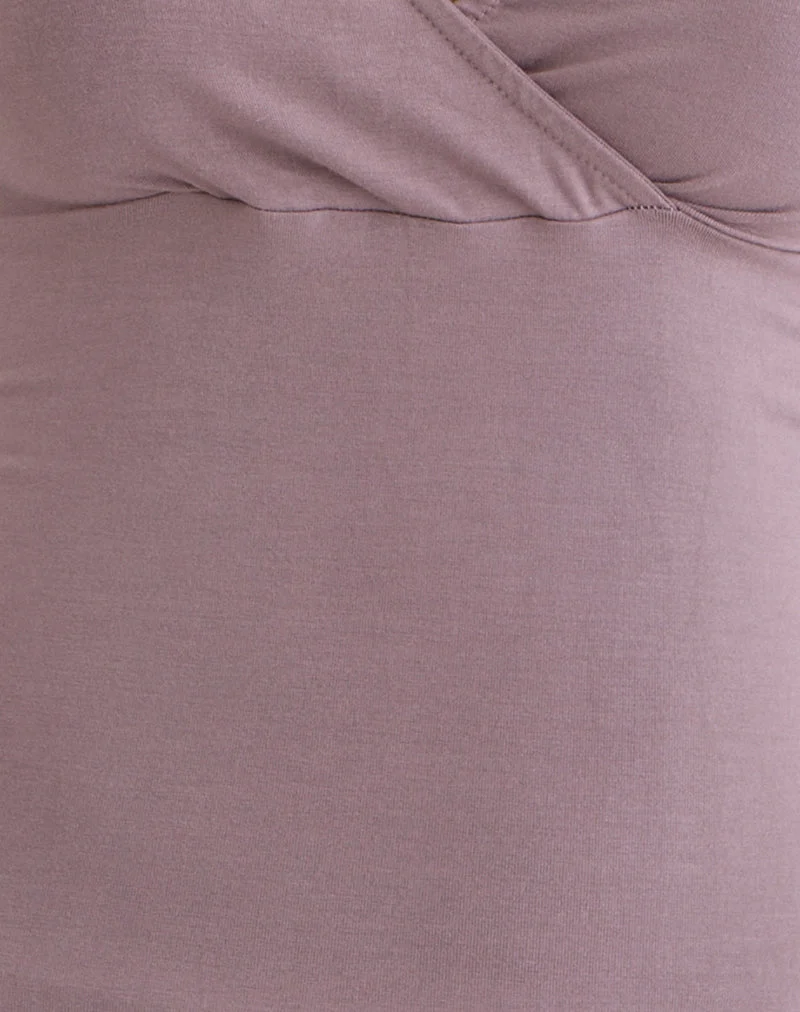 Haut croisé à manches trois-quarts Trudis, en jersey mauve poudré