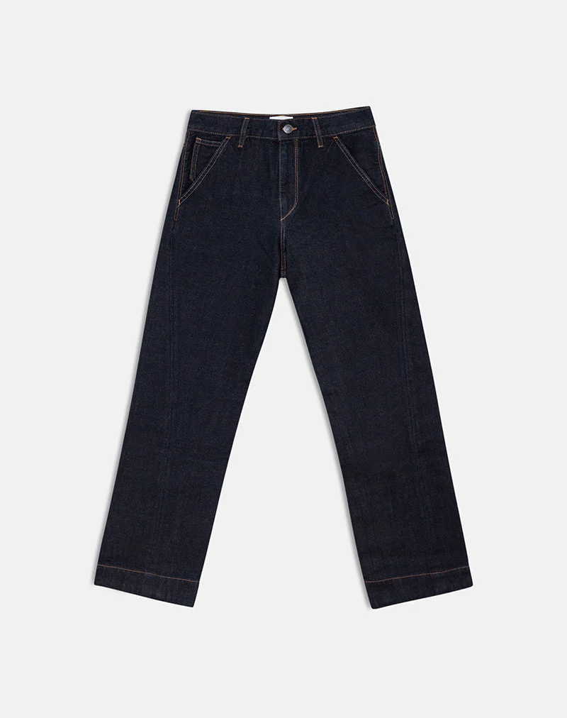 Jean taille basse à coutures torsadées et taille ajustée, couleur indigo