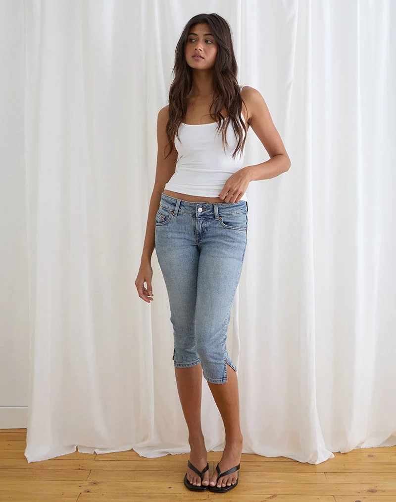 Pantalon capri en denim, délavage bleu vintage