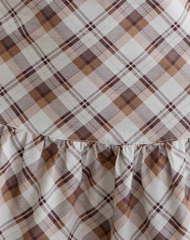 Mini-robe Soulie à carreaux en biais marron