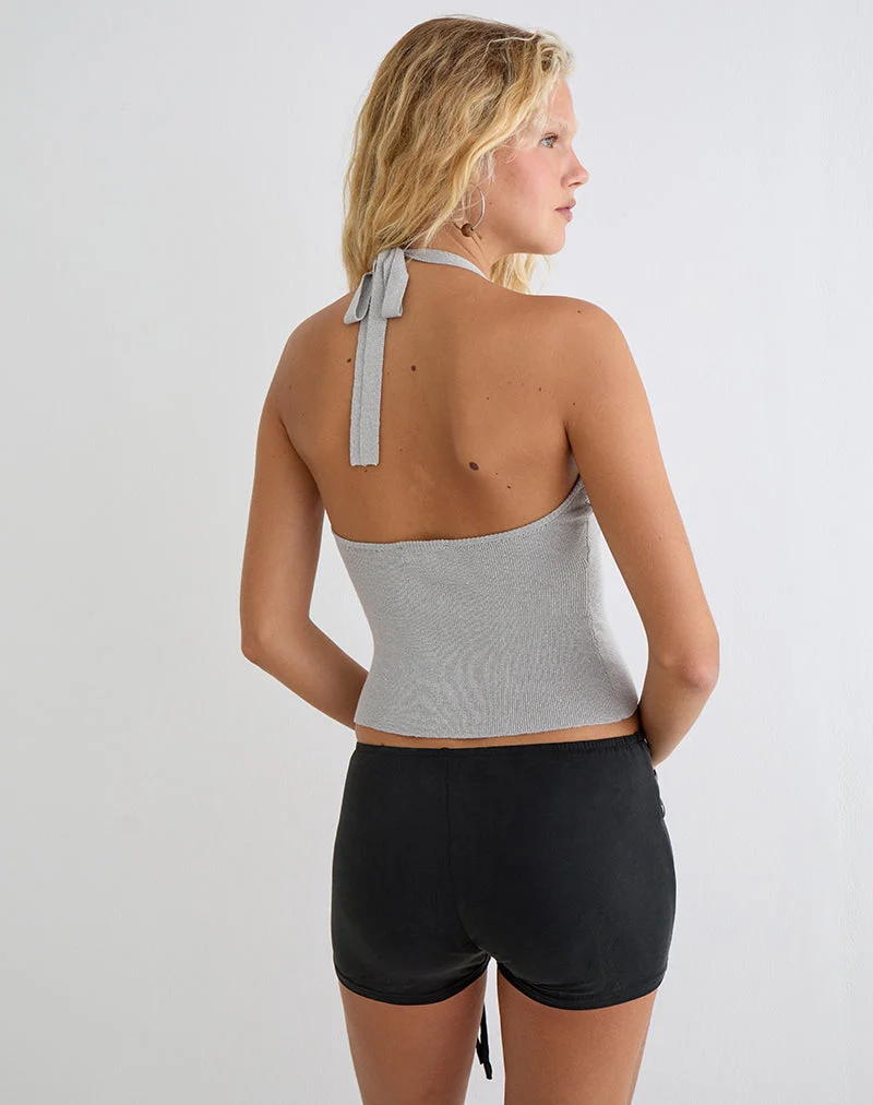 Haut à col halter Mirelda en lurex argenté