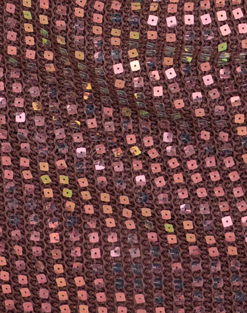 Mini-jupe Olsa en maille à paillettes, marron foncé