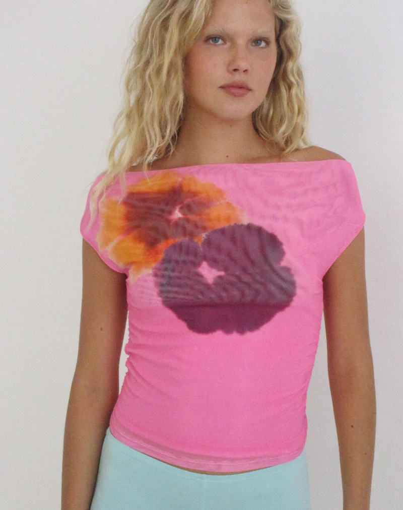 Haut Bisik rose vif avec inscription « Double Petal »
