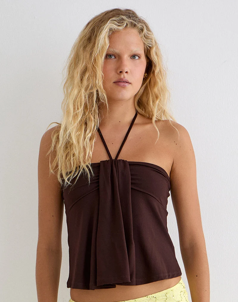Haut à col licou Lue en jersey de rayonne, marron chocolat