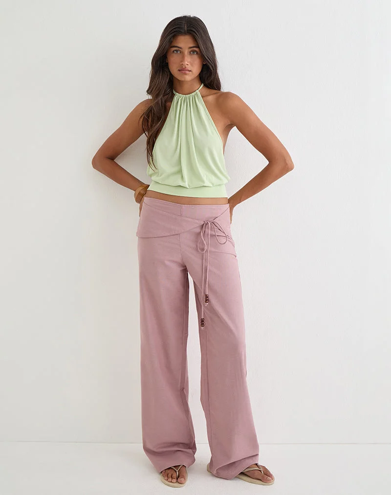 Pantalon Cursa en lin rose poudré avec ceinture