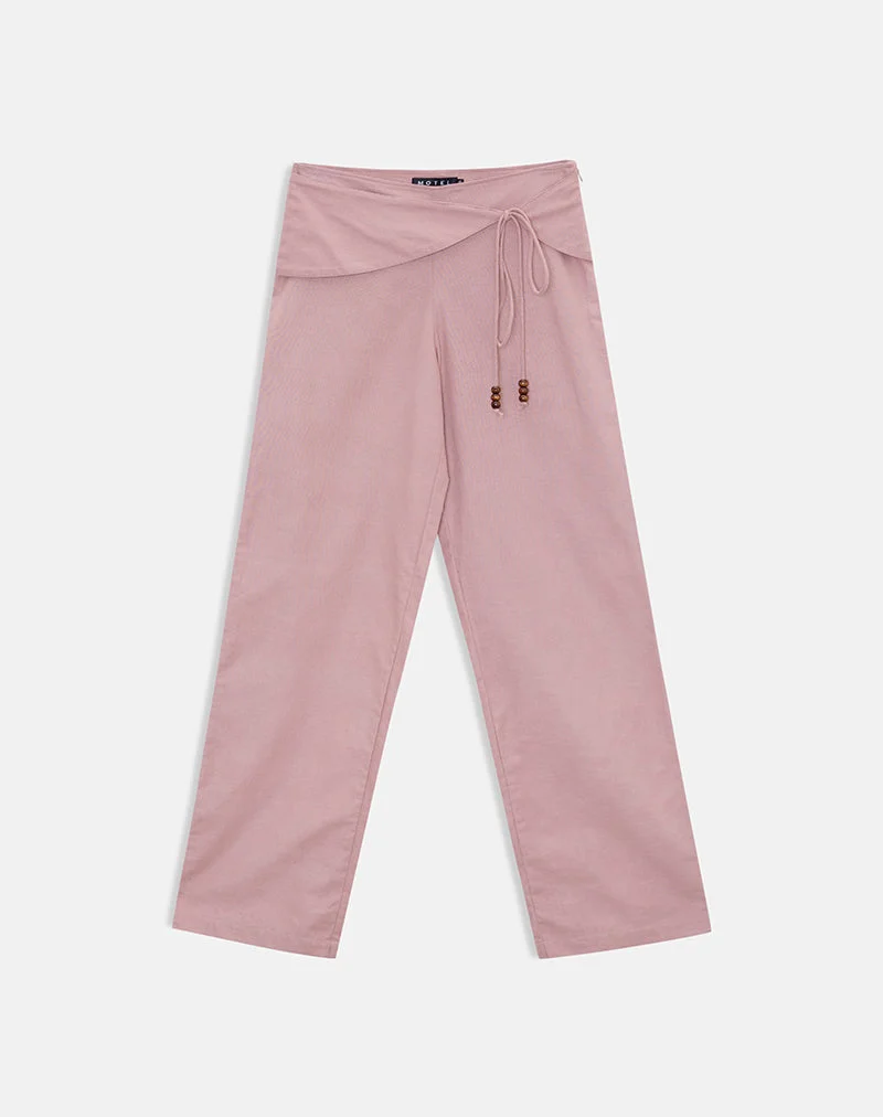 Pantalon Cursa en lin rose poudré avec ceinture