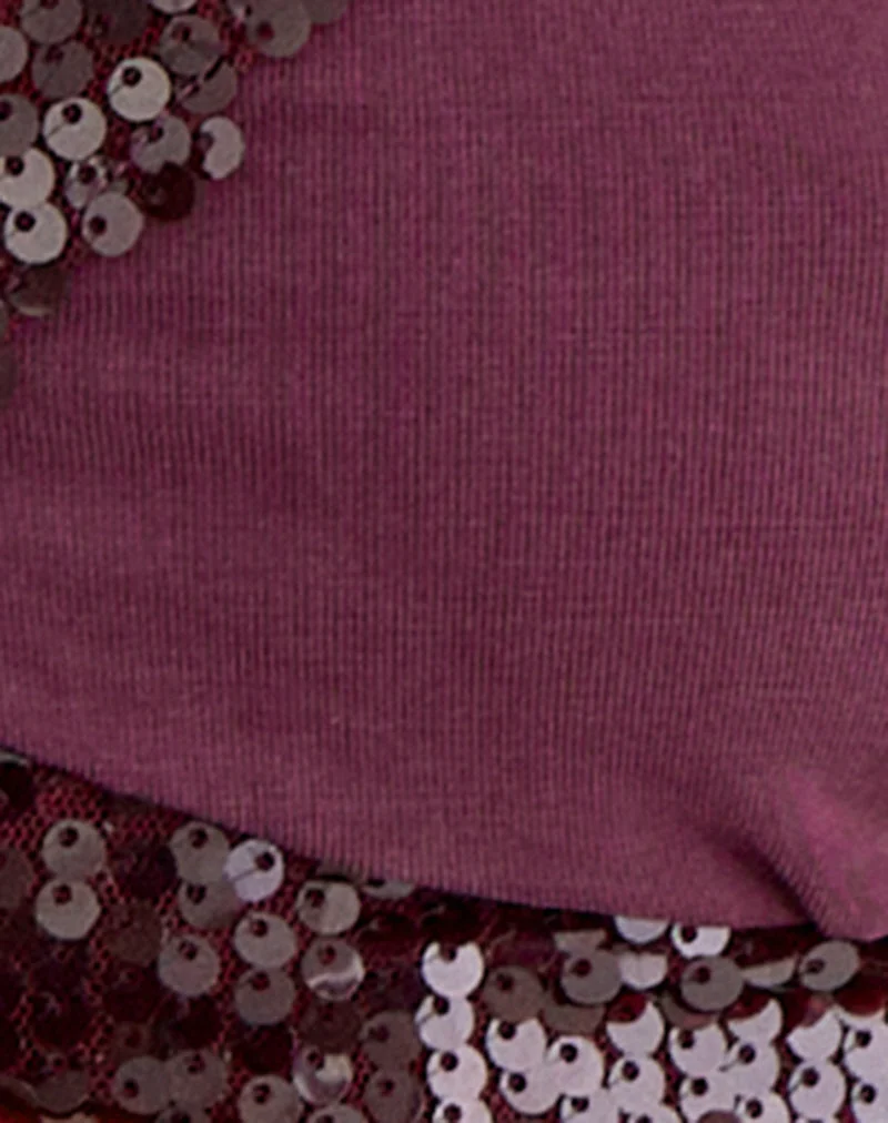 Top boléro Nako en cupro violet foncé avec bordure à paillettes