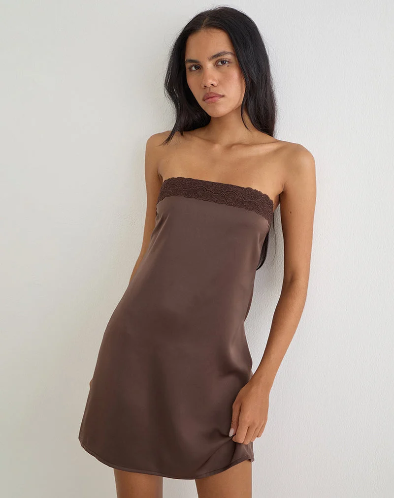 Mini-robe bandeau Sakya en satin marron