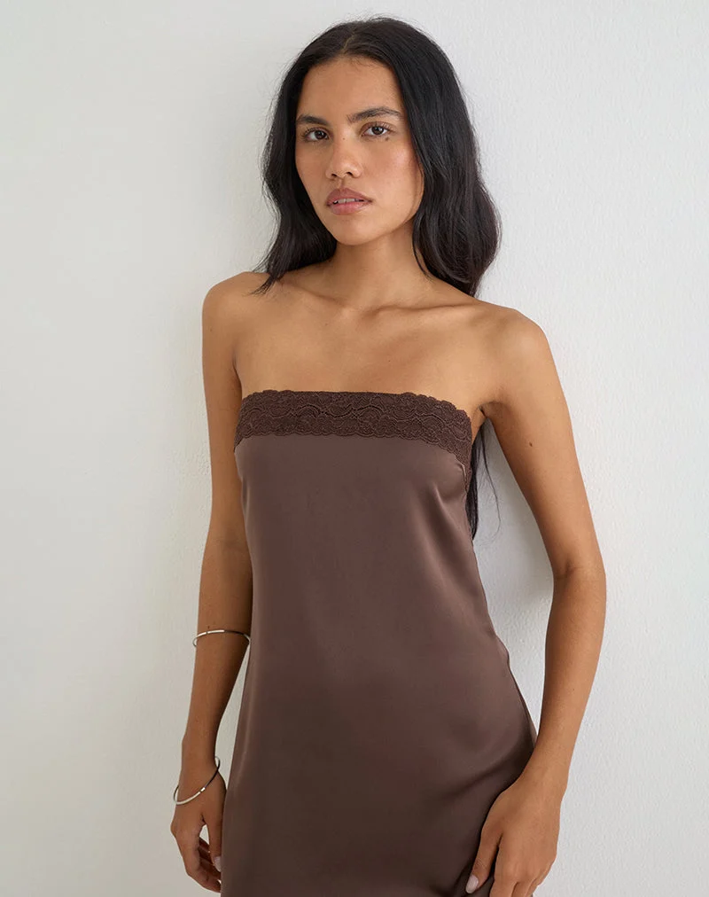 Mini-robe bandeau Sakya en satin marron
